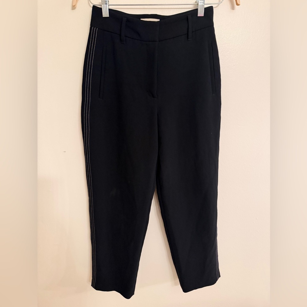 Aritzia Wilfred Straight Cropped Black Slacks with Side Stripes